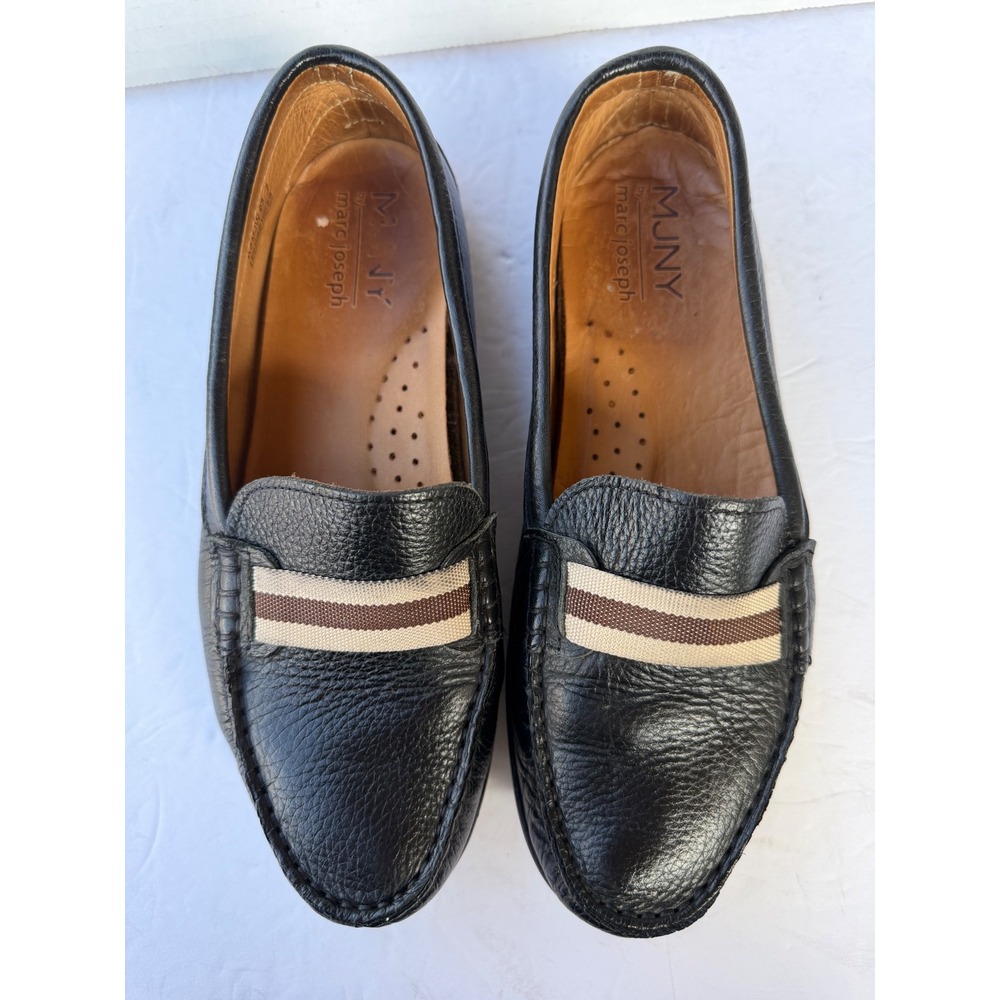 Marc‎ Joseph New York MJNY Black Pebbled Leather Striped Slip On Flat Loafers 7 - Picture 4 of 11